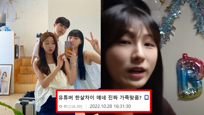 유튜버 한살차이 모레 내일 막내 하루 '본명' '수익' 관련 추가로 공개된 내용 (주작, 경희대, 프로필)