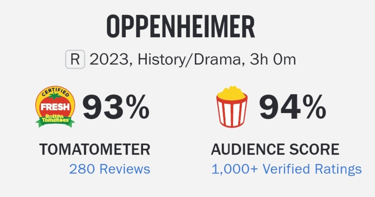 오펜하이머 로튼토마토 평가 평점