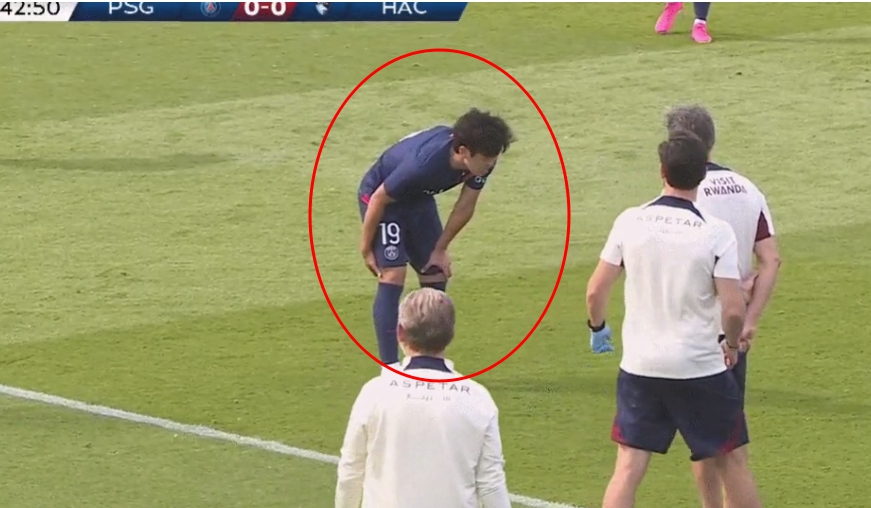 이강인 햄스트링 부상 아웃 장면