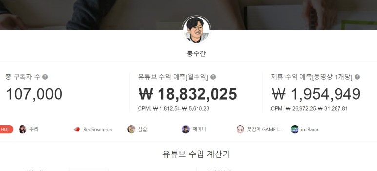 한동숙 유튜브 수익