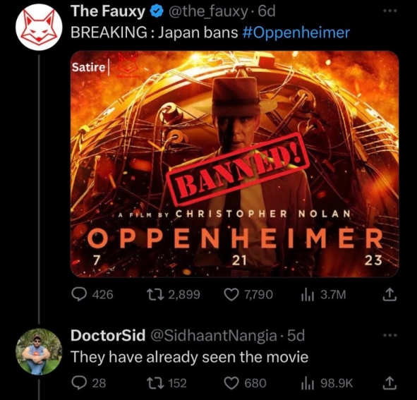 오펜하이머 일본 개봉 금지 루머 관련 미국인 댓글