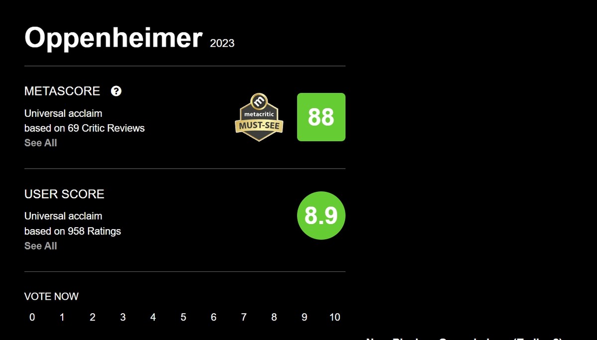 오펜하이머 메타크리틱 평점 평가