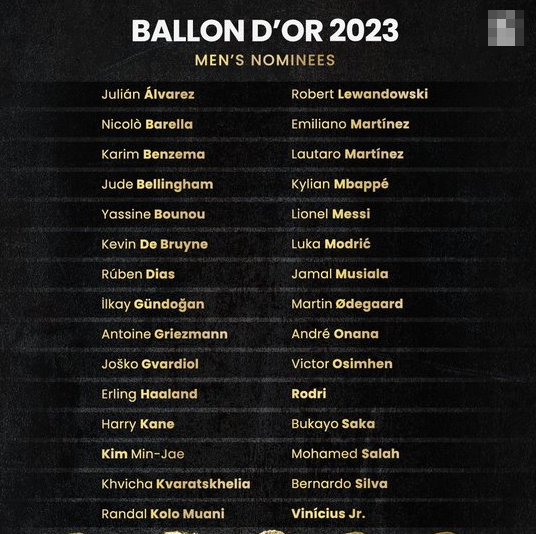 2023 발롱도르 최종 30인 후보 명단