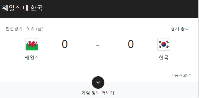 대한민국 웨일스 평가전 무승부