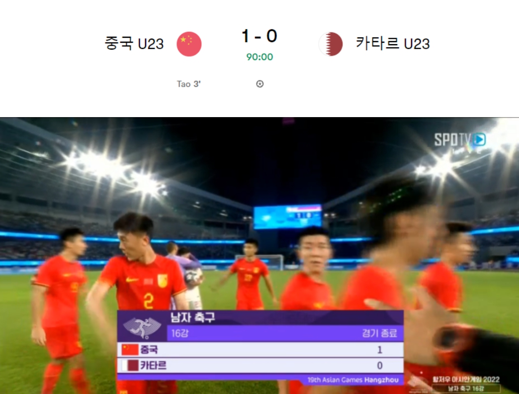 아시안게임 남자 축구 중국 카타르 결과