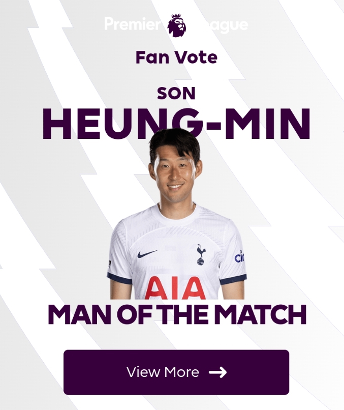 손흥민 토트넘 리버풀전 팬선정 MOM