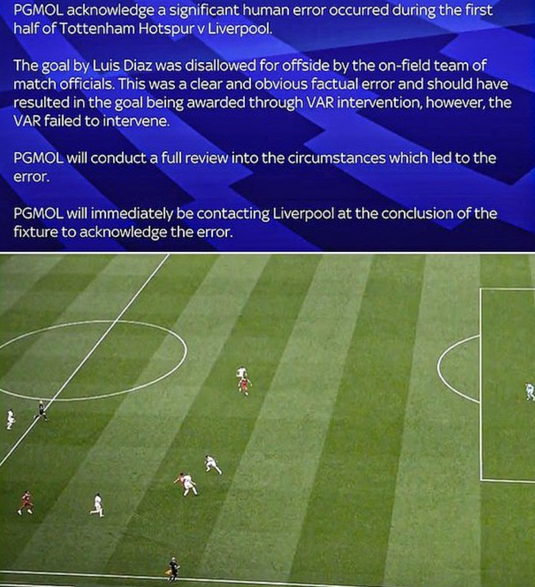 PGMOL 토트넘 리버풀 오심 인정