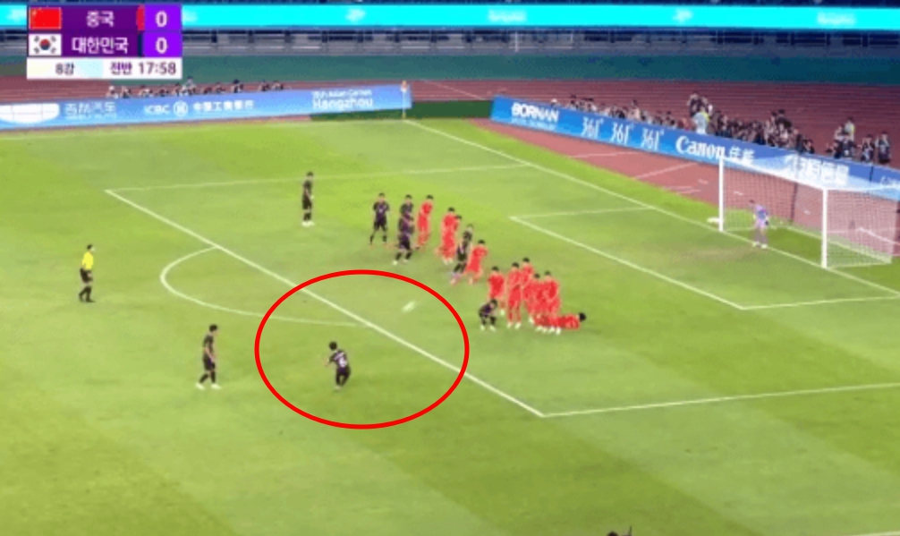 대한민국 중국 아시안게임 축구 8강전 홍현석 프리킥 골