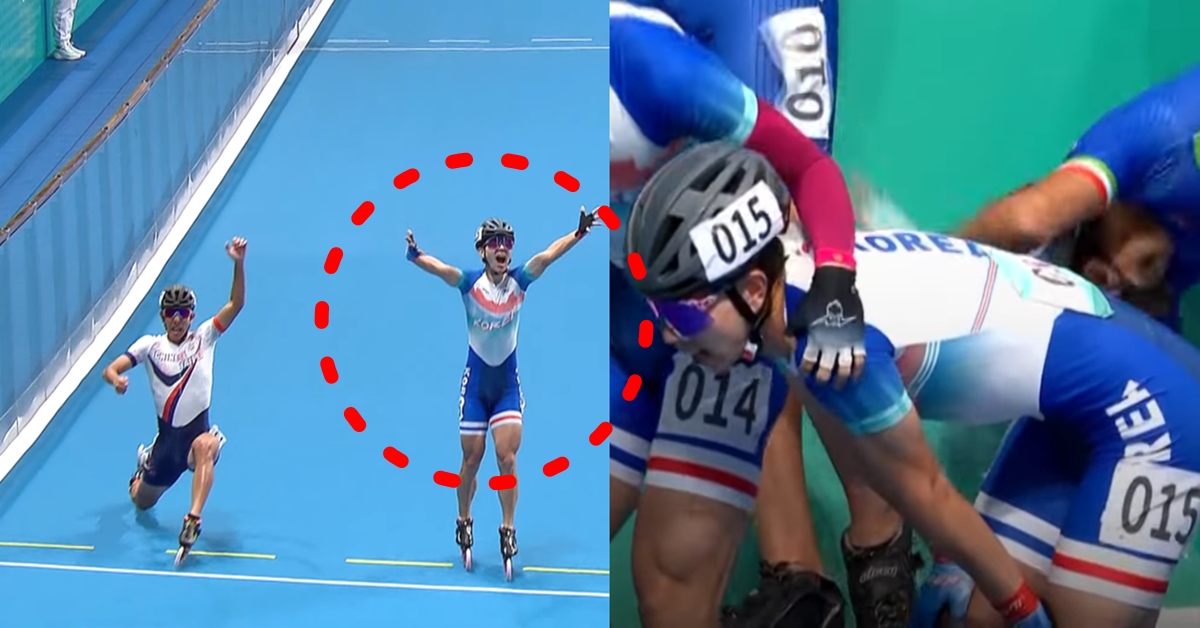 아시안게임 롤러스케이트 3000m 계주 정철원 설레발 세레모니 은메달 논란