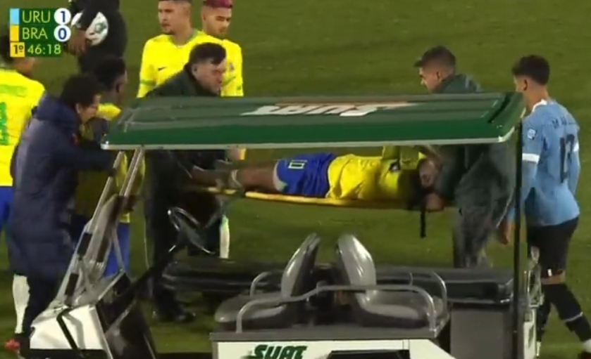 브라질 우루과이 네이마르 무릎 부상 눈물