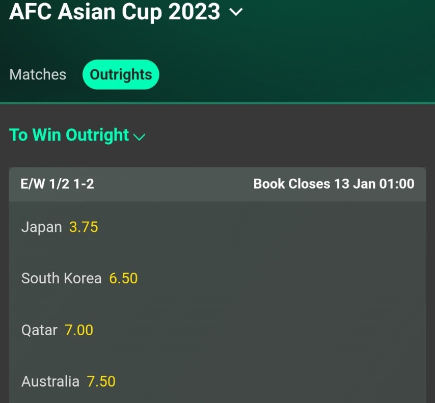 2023 카타르 아시안컵 우승 확률 배당