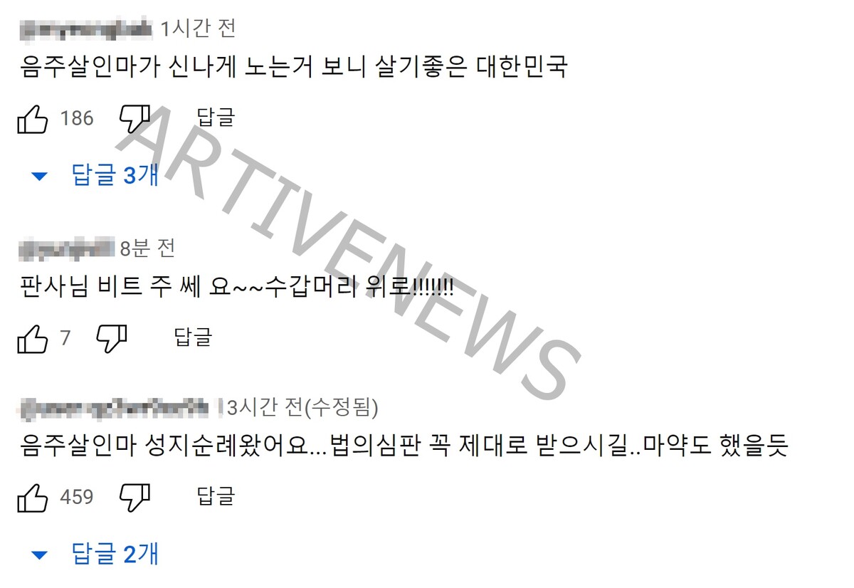 강남 벤츠 음주운전 가해자 DJ 안 씨 향한 댓글