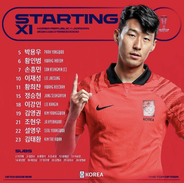 한국 요르단 선발 라인업