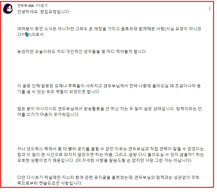 연두부 유튜브 편집자