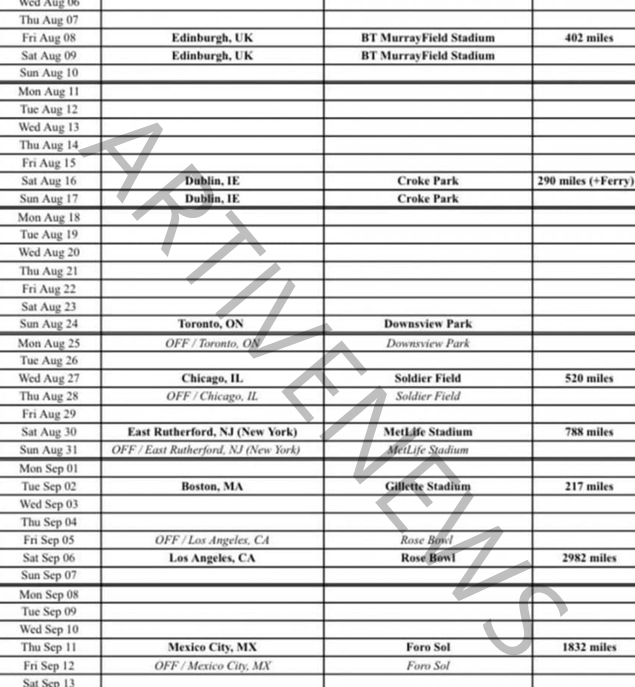 오아시스 투어 일정 유출