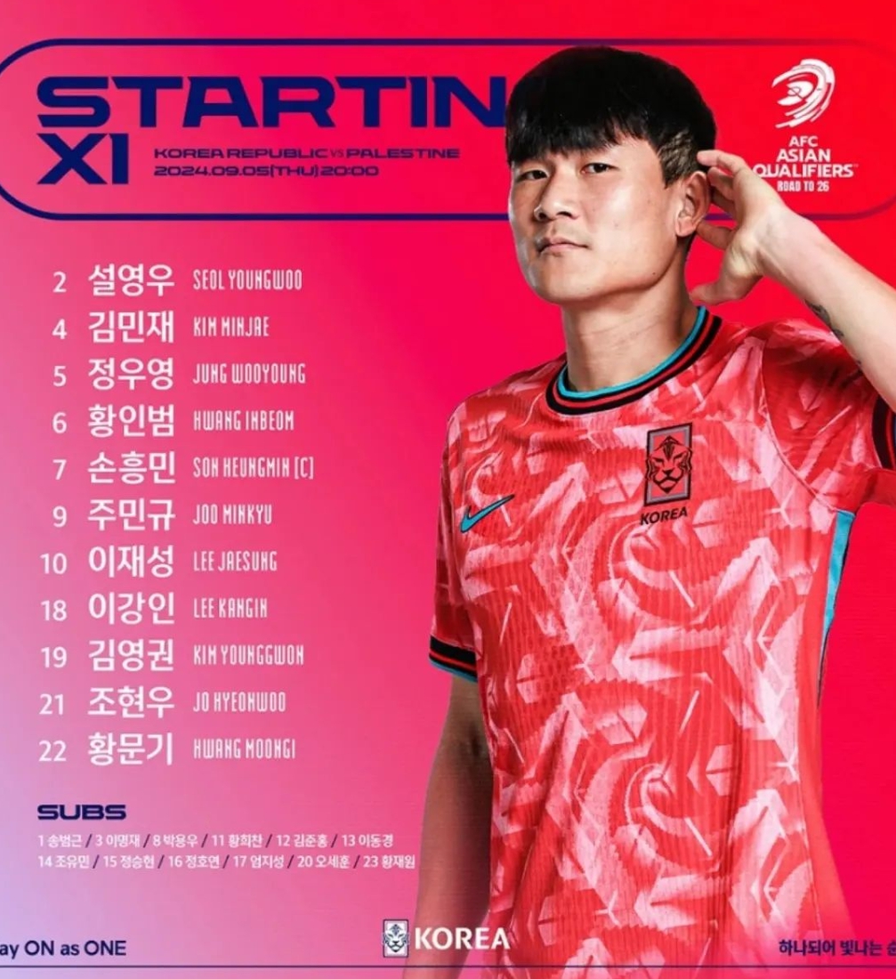 한국 팔레스타인전 황문기 선발