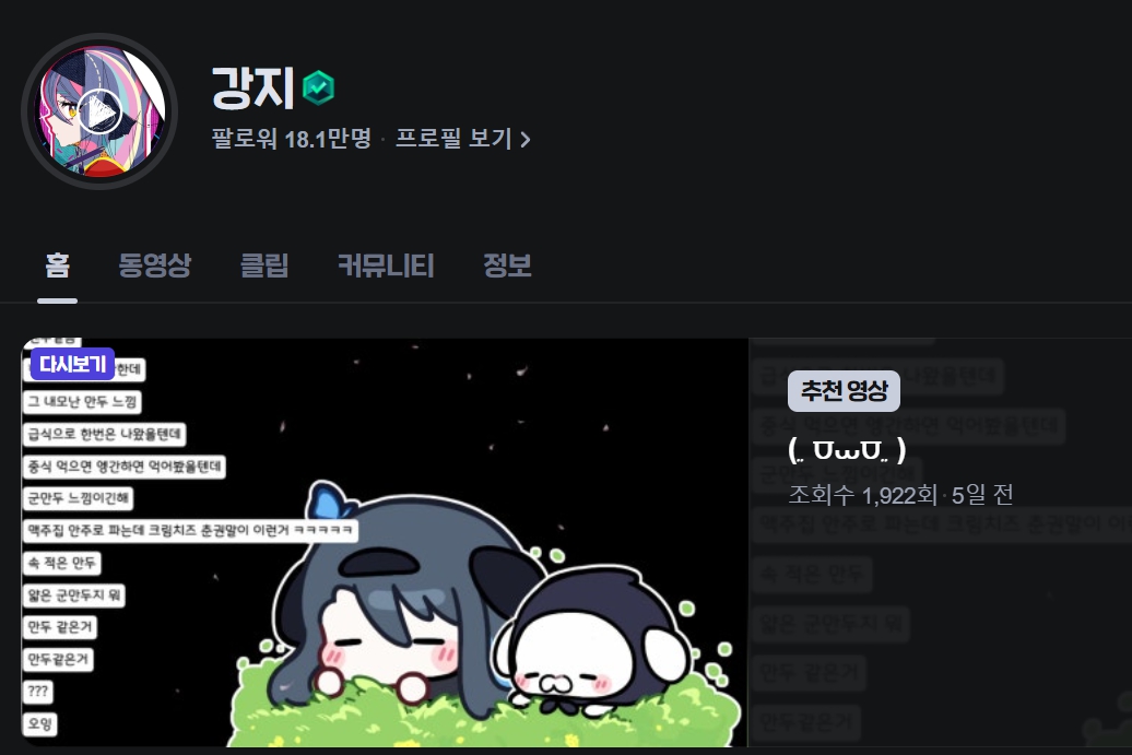 강지 치지직 채널