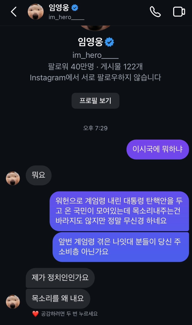 임영웅 인스타 DM
