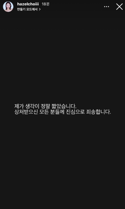 최혜선 인스타 사과문