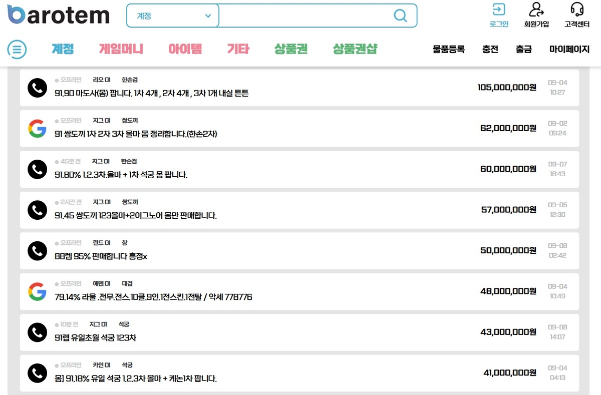 사이트 판매 내역