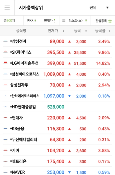 국장 시총 순위